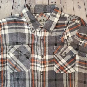 American Outback XL Button Down‎ Flannel Shirt Long Sleeve Gray Double Pocket